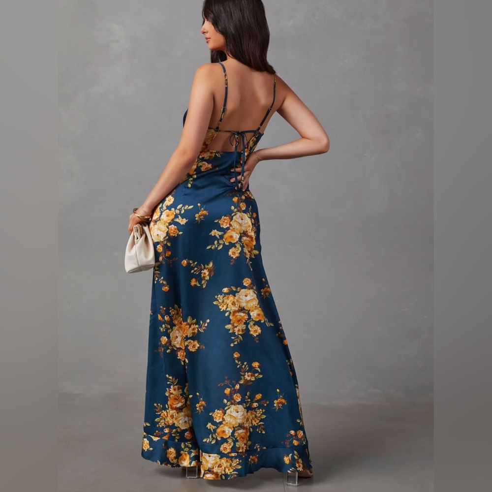 Vici Capriccio Satin Floral Ruffle Maxi Dress - Picture 2 of 8